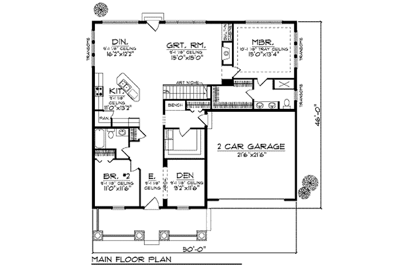 House Plan Design - Floor Plan - Main Floor for Craftsman House Plan #70-916 - 2 bed, 2 bath