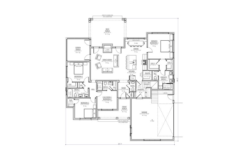 Architectural House Design - Floor Plan - Main Floor for Farmhouse House Plan #1094-30 - 4 bed, 3.5 bath
