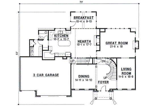 Floor Plan - Main Floor for Colonial House Plan #67-618 - 4 bed, 3.5 bath