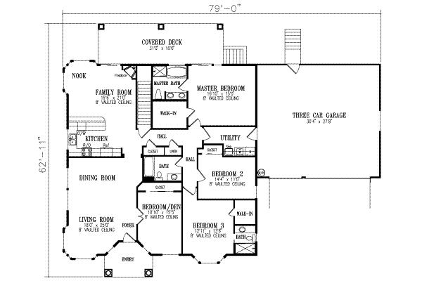 Floor Plan - Main Floor for Adobe / Southwestern House Plan #1-518 - 4 bed, 3 bath