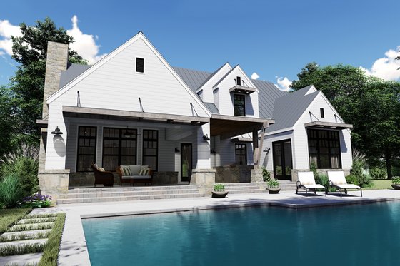 Exterior - Rear Elevation 1 for Farmhouse House Plan #120-258 - 4 bed, 3.5 bath