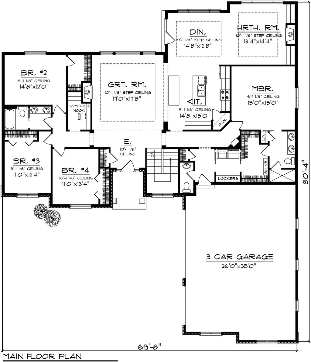 Ranch Style House Plan 4 Beds 2.5 Baths 2614 Sq/Ft Plan