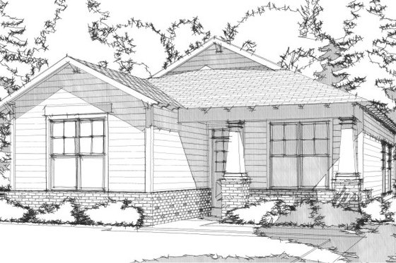 Exterior - Front Elevation for Bungalow House Plan #63-296 - 2 bed, 2 bath