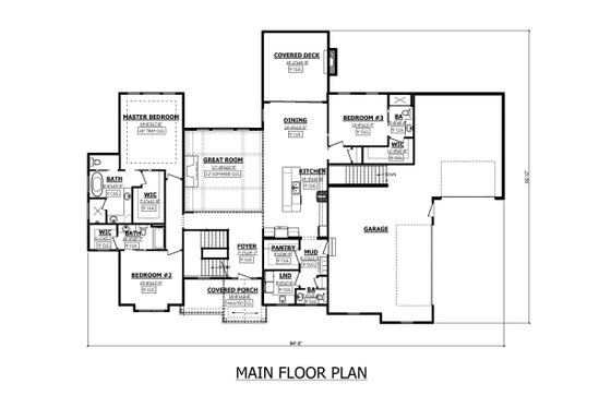 Floor Plan - Main Floor for Craftsman House Plan #1089-19 - 3 bed, 3.5 bath