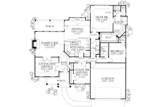 Floor Plan - Main Floor for Traditional House Plan #80-115 - 3 bed, 2 bath