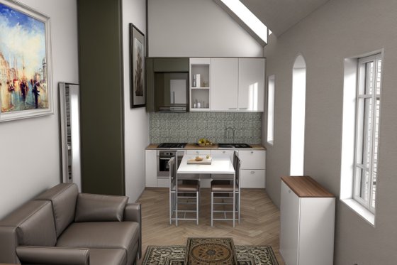 Interior - Kitchen for European House Plan #542-6 - 2 bed, 1 bath