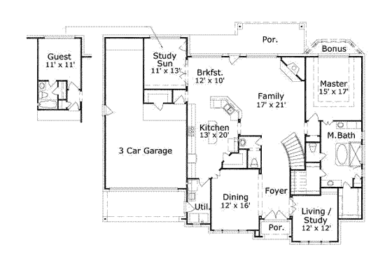 Floor Plan - Main Floor for European House Plan #411-110 - 4 bed, 3.5 bath