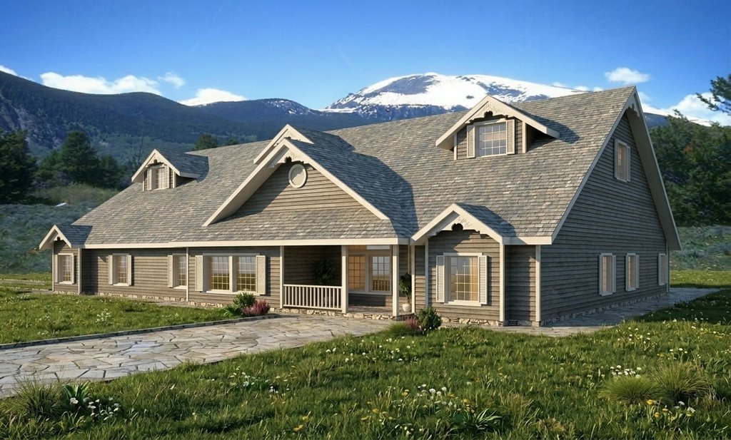 Exterior - Front Elevation 2 for Ranch House Plan #117-261 - 15 bed, 12 bath