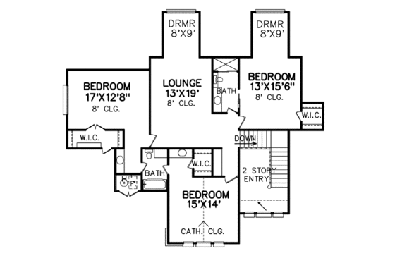 Floor Plan - Upper Floor for Traditional House Plan #65-329 - 4 bed, 3.5 bath