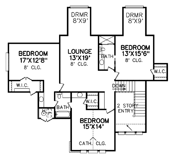 Traditional Floor Plan - Upper Floor Plan #65-329