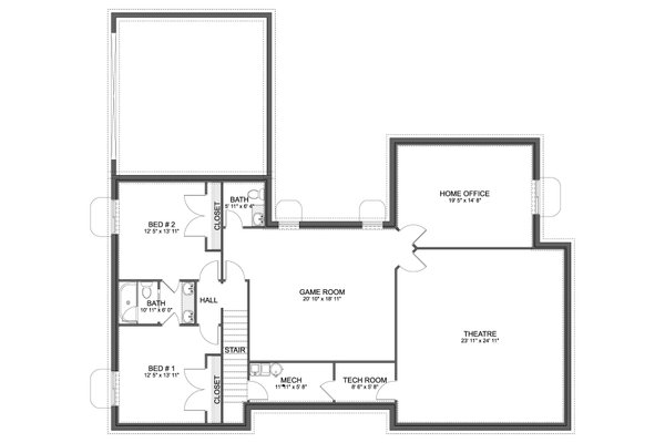 House Blueprint - Floor Plan - Lower Floor for Farmhouse House Plan #1060-488 - 3 bed, 2 bath