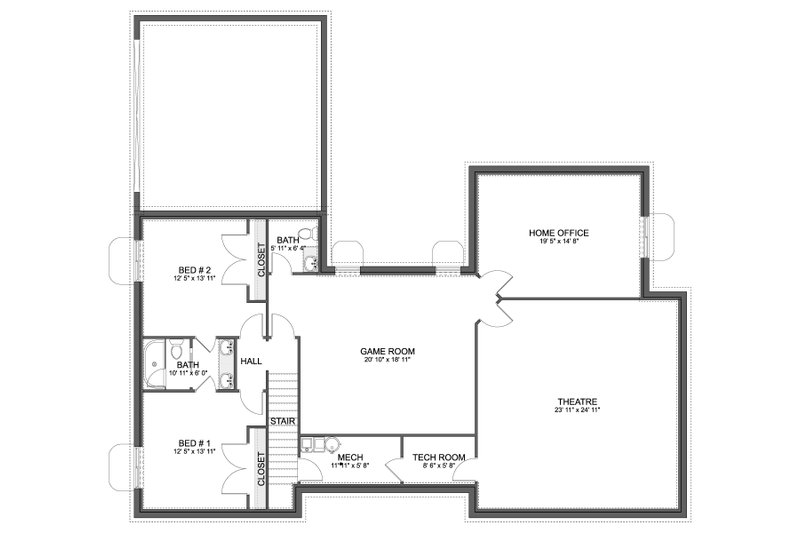 House Blueprint - Floor Plan - Lower Floor for Farmhouse House Plan #1060-488 - 3 bed, 2 bath