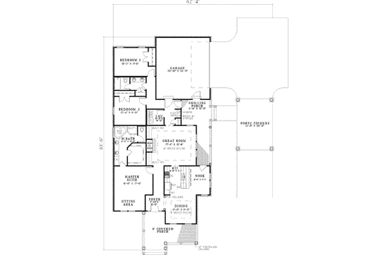 Floor Plan - Main Floor for Southern House Plan #17-2110 - 3 bed, 2 bath
