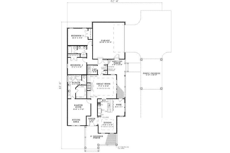 Architectural House Design - Floor Plan - Main Floor for Southern House Plan #17-2110 - 3 bed, 2 bath