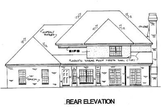 Exterior - Rear Elevation for European House Plan #16-231 - 4 bed, 4.5 bath