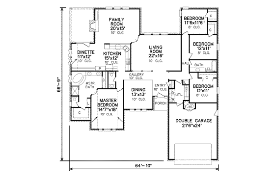 Floor Plan - Main Floor for Traditional House Plan #65-140 - 4 bed, 2.5 bath