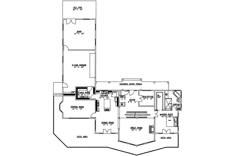 Home Plan - Floor Plan - Main Floor for Modern House Plan #117-233 - 3 bed, 3 bath