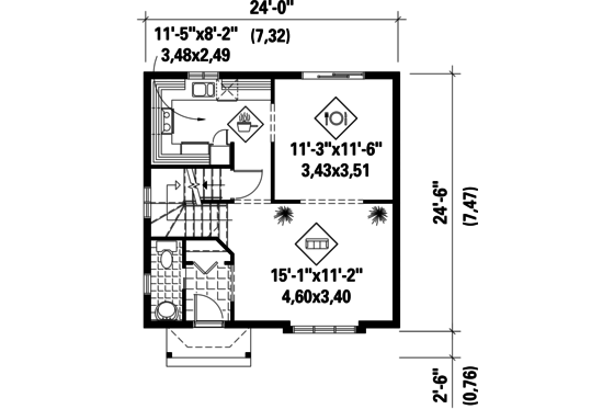 Floor Plan - Main Floor for Traditional House Plan #25-4501 - 3 bed, 1.5 bath