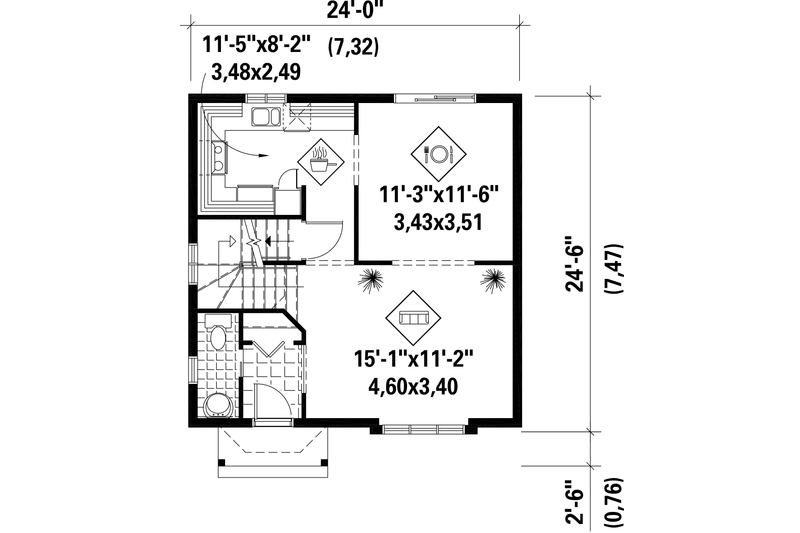 House Blueprint - Floor Plan - Main Floor for Traditional House Plan #25-4501 - 3 bed, 1.5 bath
