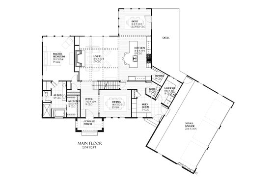 European style house plan, main level floor plan