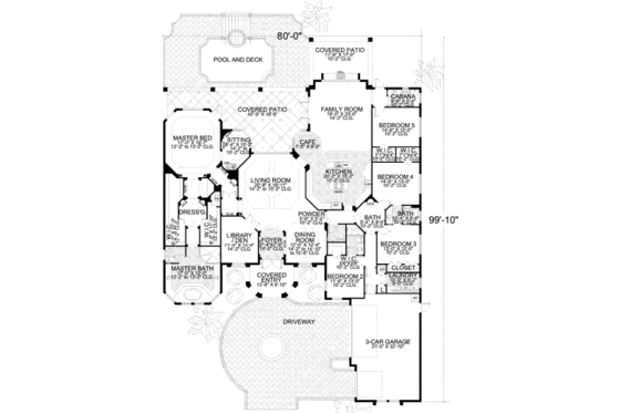 Floor Plan - Main Floor for Mediterranean House Plan #420-121 - 5 bed, 4.5 bath