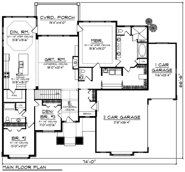 Ranch Floor Plan - Main Floor Plan #70-1223