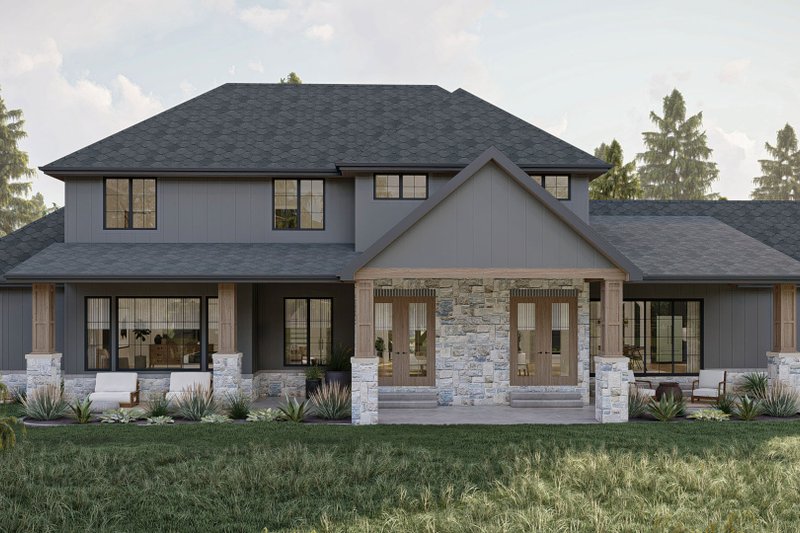 Home Plan - Exterior - Rear Elevation for European House Plan #455-635 - 4 bed, 3.5 bath