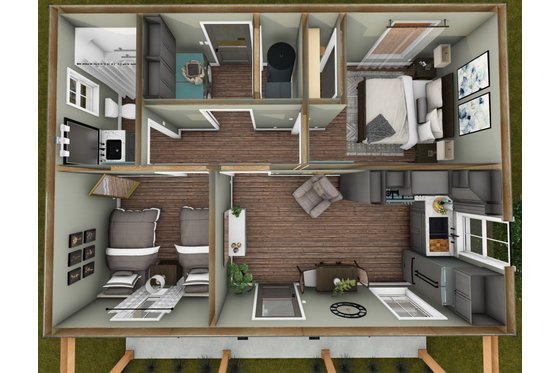 Floor Plan - Main Floor 2 for Cottage House Plan #44-307 - 2 bed, 1 bath