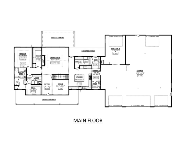 Architectural House Design - Floor Plan - Main Floor for Farmhouse House Plan #1089-46 - 3 bed, 2.5 bath