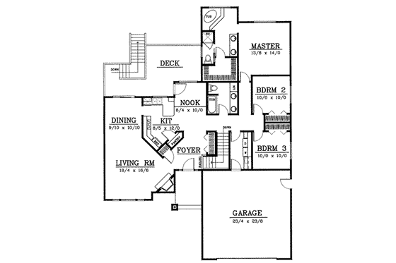 Floor Plan - Main Floor for Traditional House Plan #90-102 - 3 bed, 2 bath