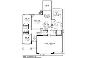 Floor Plan - Main Floor for Ranch House Plan #70-1244 - 3 bed, 2 bath