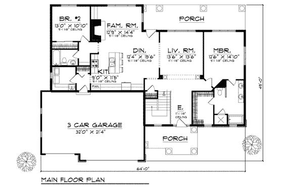 Floor Plan - Main Floor for European House Plan #70-668 - 2 bed, 2 bath
