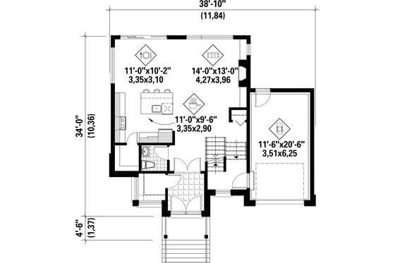 Floor Plan - Main Floor for Contemporary House Plan #25-4433 - 3 bed, 1 bath