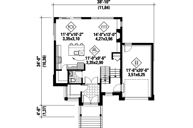 Architectural House Design - Floor Plan - Main Floor for Contemporary House Plan #25-4433 - 3 bed, 1 bath