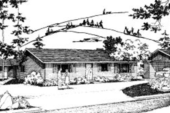 Exterior - Front Elevation for Ranch House Plan #303-141 - 2 bed, 2 bath