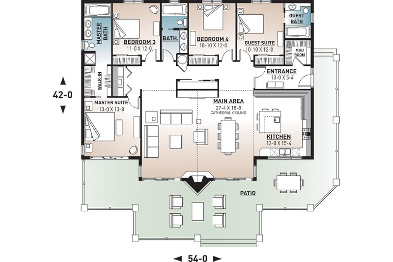 House Plan Design - Floor Plan - Main Floor for Contemporary House Plan #23-2263 - 4 bed, 3 bath
