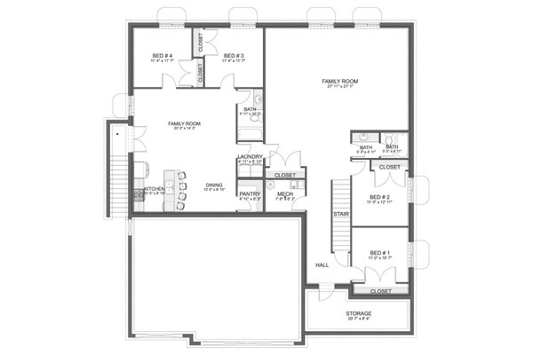 House Blueprint - Craftsman Floor Plan - Lower Floor Plan #1060-393