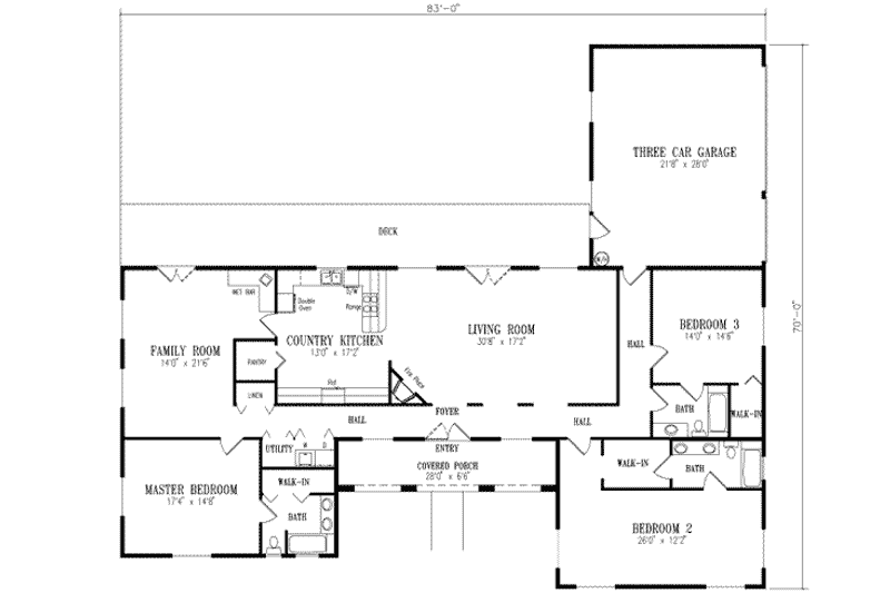 Home Plan - Floor Plan - Main Floor for Adobe / Southwestern House Plan #1-685 - 3 bed, 3 bath