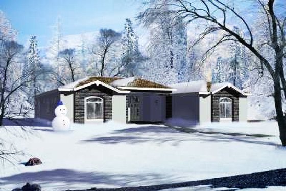 Exterior - Front Elevation 3 for Adobe / Southwestern House Plan #1-837 - 4 bed, 3 bath
