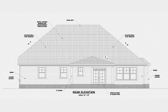 Exterior - Rear Elevation for Ranch House Plan #1071-14 - 3 bed, 2.5 bath