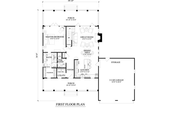 Floor Plan - Main Floor for Farmhouse House Plan #137-273 - 3 bed, 2 bath