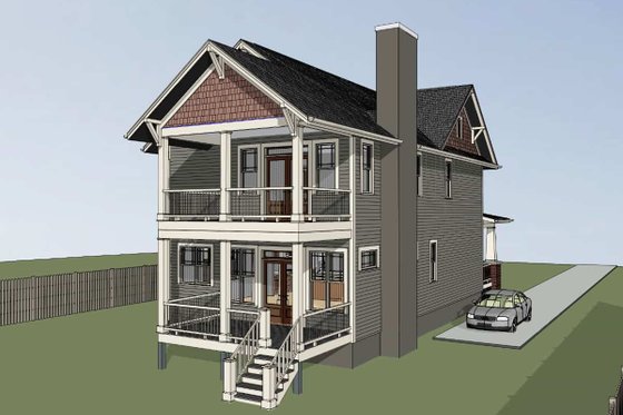 Exterior - Rear Elevation 1 for Craftsman House Plan #79-317 - 2 bed, 2.5 bath