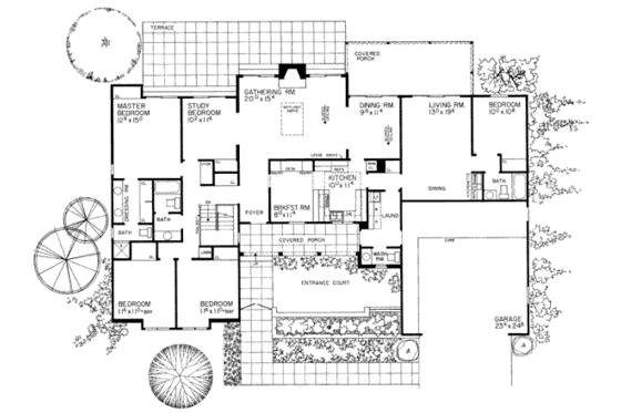 Floor Plan - Main Floor for Ranch House Plan #72-208 - 4 bed, 3.5 bath