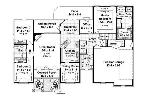 Floor Plan - Main Floor for Southern House Plan #21-234 - 3 bed, 2.5 bath