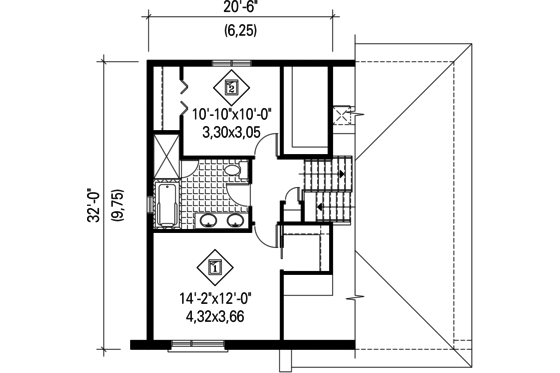 Floor Plan - Upper Floor for Contemporary House Plan #25-4283 - 2 bed, 1 bath