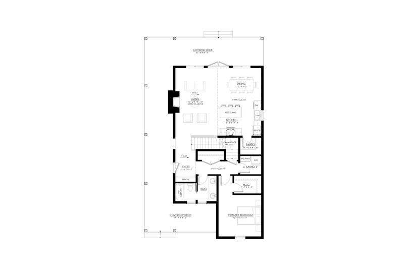 House Blueprint - Floor Plan - Main Floor for Cottage House Plan #1114-37 - 2 bed, 2 bath