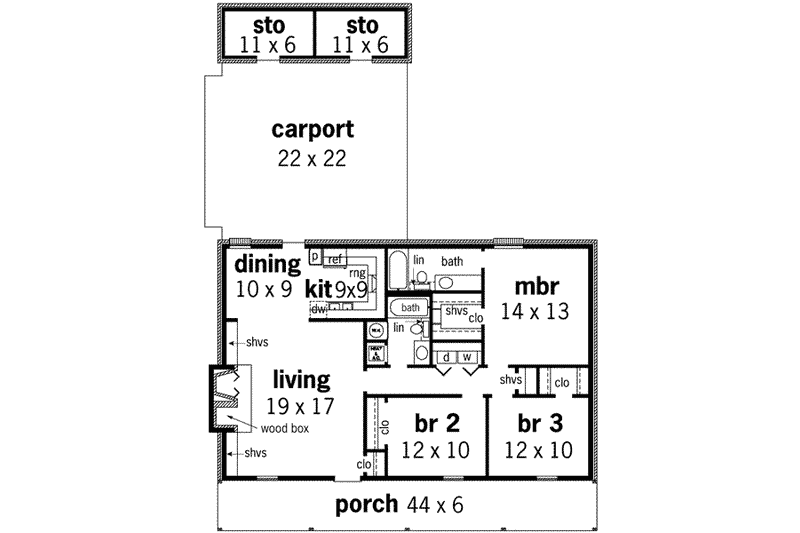 Home Plan - Floor Plan - Main Floor for Cottage House Plan #45-244 - 3 bed, 2 bath