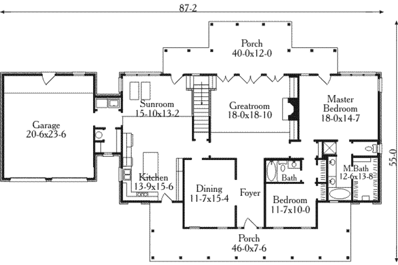 Architectural House Design - Floor Plan - Main Floor for Southern House Plan #406-161 - 4 bed, 3 bath