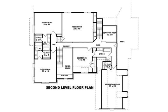 Floor Plan - Upper Floor for European House Plan #81-1639 - 5 bed, 4 bath