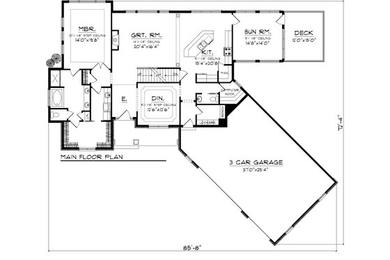 Floor Plan - Main Floor for Craftsman House Plan #70-1059 - 3 bed, 2.5 bath